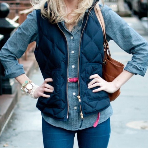 J Crew Quilted Down Puffer Vest In Navy Size XXS - Picture 2 of 11